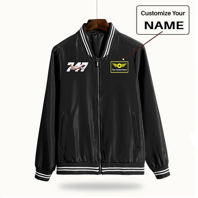 Super Boeing 747 Intercontinental aviation design printed on lightweight shell with windproof finish thin spring jacket.