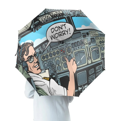 Don't Worry Thumb Up Captain aviation design on windproof polyester umbrella.