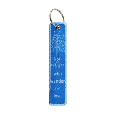 White Tree Kingdom of Gondor Not all who wander are lost aviation fashion key chain in polished metal.