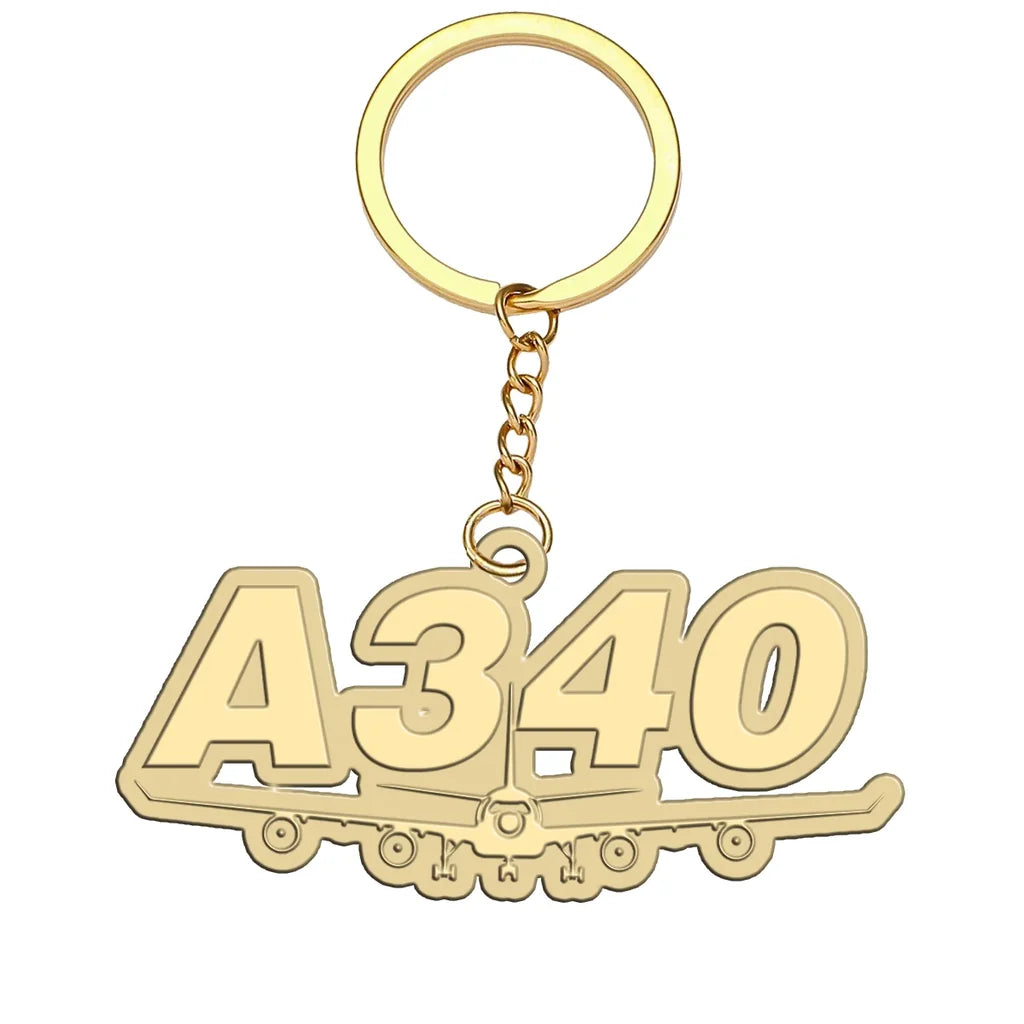 Super Airbus A340 aviation hollow key chain in polished alloy.