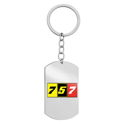 Side view of Flat Colourful 757 Stainless Steel Key Chains (Double Side) aviation double-side stainless steel key chain in st.