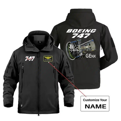 Boeing 747 & GENX Engine Military Jackets (Customizable) aviation design printed on heavy cotton shell with field-style pocke.