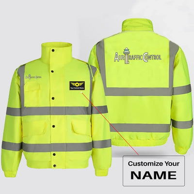 Air Traffic Control aviation design printed on insulated shell with high-visibility reflective panels reflective winter jacket.