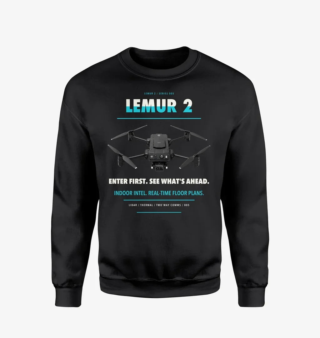 BRINC LEMUR 2 design on black sweatshirt