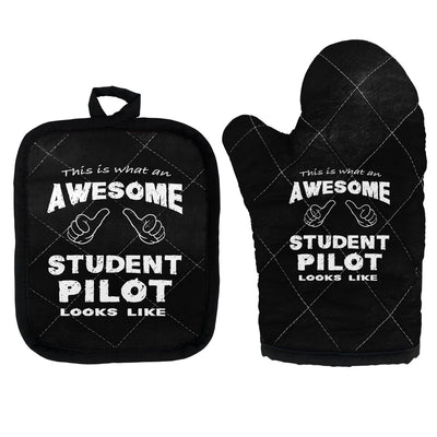 Student Pilot Kitchen Glove & Holder aviation design on durable fabric with insulated lining kitchen glove holder.