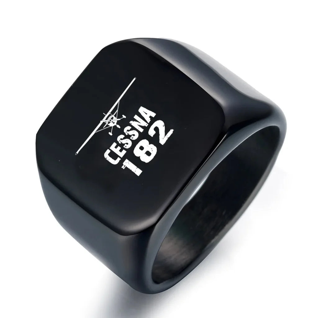 Cessna 182 & Plane aviation ring in stainless steel.