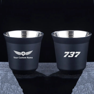 Boeing 737 Flat Text aviation design on double-wall coffee mug, vacuum-insulated double-wall.