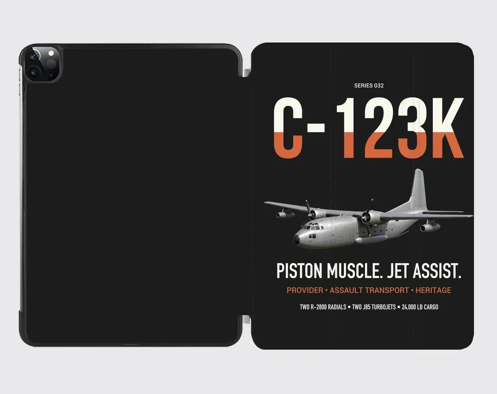 C-123K Provider design on black ipad tablet case