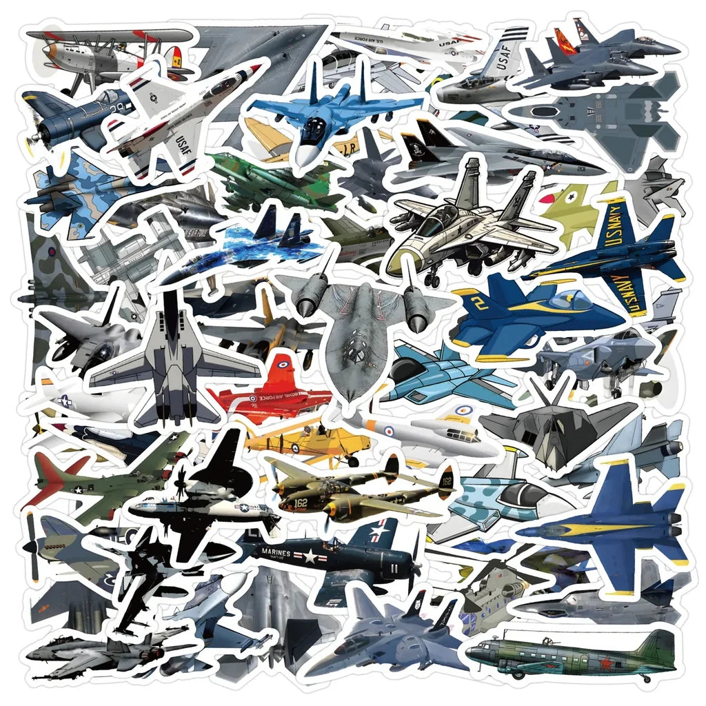 60 Pieces Fighter Aircraft Stickers (Mixed) aviation design sticker in weather-resistant vinyl.
