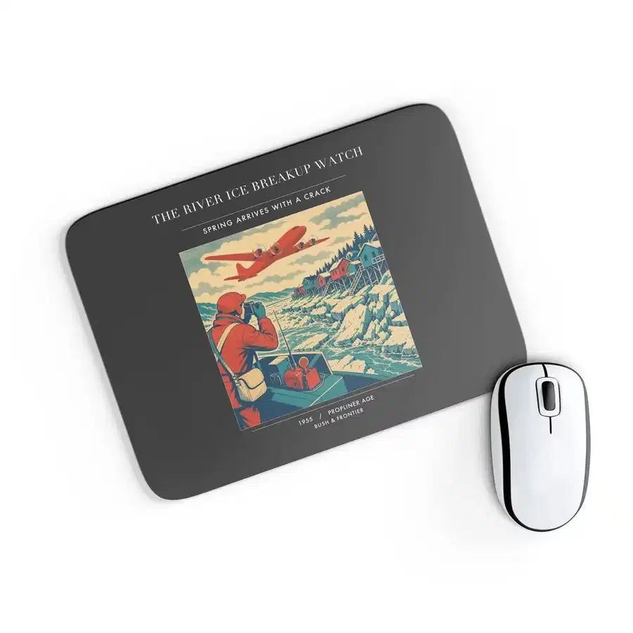 VINTAGE G4491 - The River Ice Breakup Watch - Designed Mouse Pads design on black rectangle