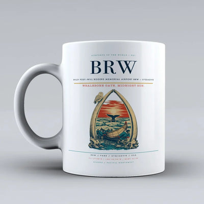 Wiley Post–Will Rogers Memorial Airport (BRW) airport code design on white ceramic mug