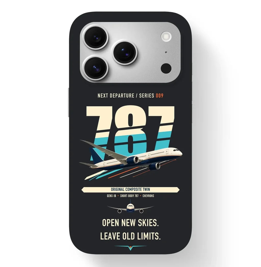 Boeing 787-8 Dreamliner design on black magsafe iphone case