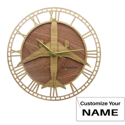 Boeing 787 Dreamliner aviation design on premium wood wooden wall clock.