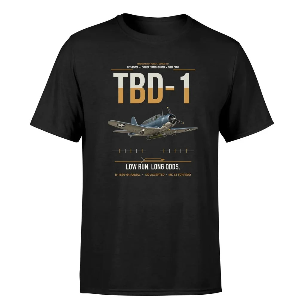 TBD-1 Devastator design on black double-side t-shirt, single-side print