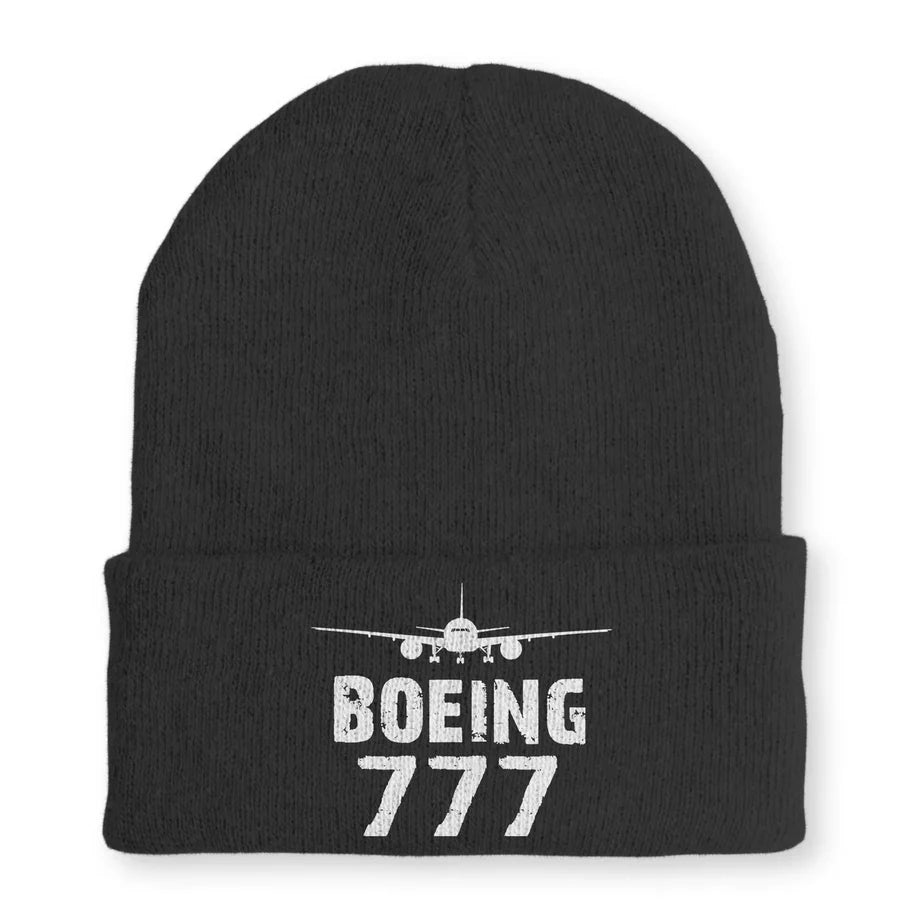 Boeing 777 & Plane Embroidered aviation embroidery on soft knit fabric beanie.