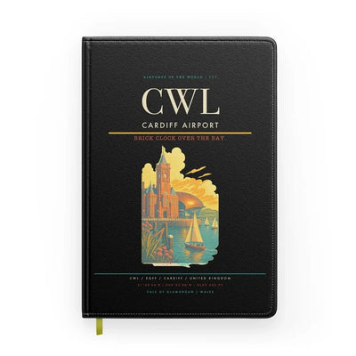 Cardiff Airport (CWL) design on black notebook