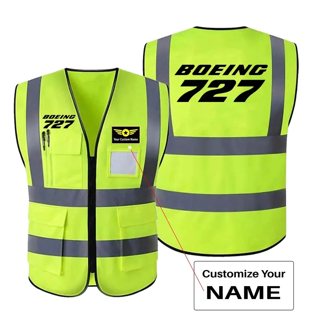 Boeing 727 & Text aviation design printed on high-visibility reflective fabric reflective vest.