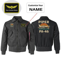 Thumbnail for Retro Piper PA-46 Embroidered aviation design printed on padded shell with hook-and-loop patch panels patch bomber jacket.