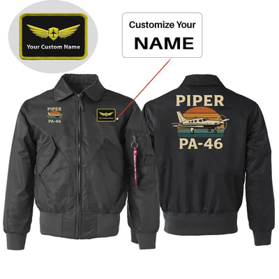 Retro Piper PA-46 Embroidered aviation design printed on padded shell with hook-and-loop patch panels patch bomber jacket.