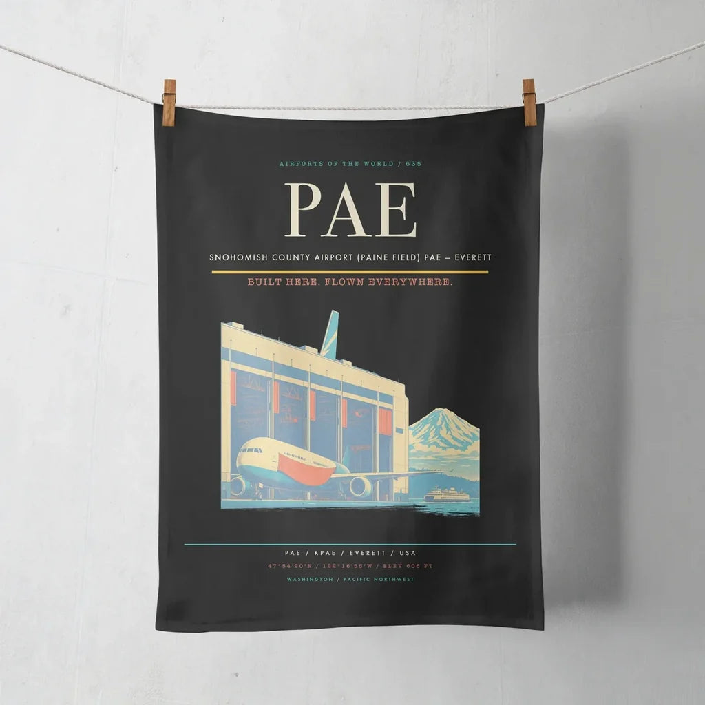 Snohomish County Airport (Paine Field) (PAE) design on black towel