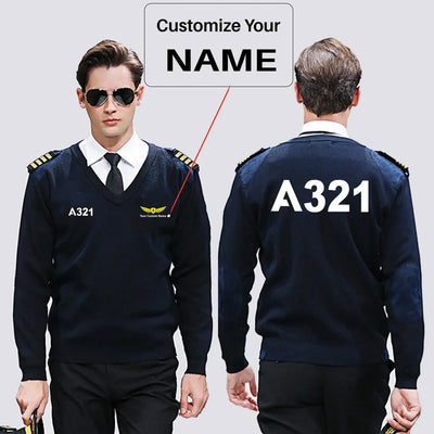 Airbus A321 Flat Text aviation design on premium wool blend wool pilot sweater.