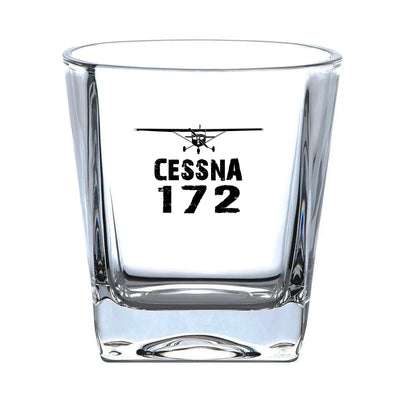 Cessna 172 & Plane aviation design on whiskey glass, crystal-clear premium glassware.