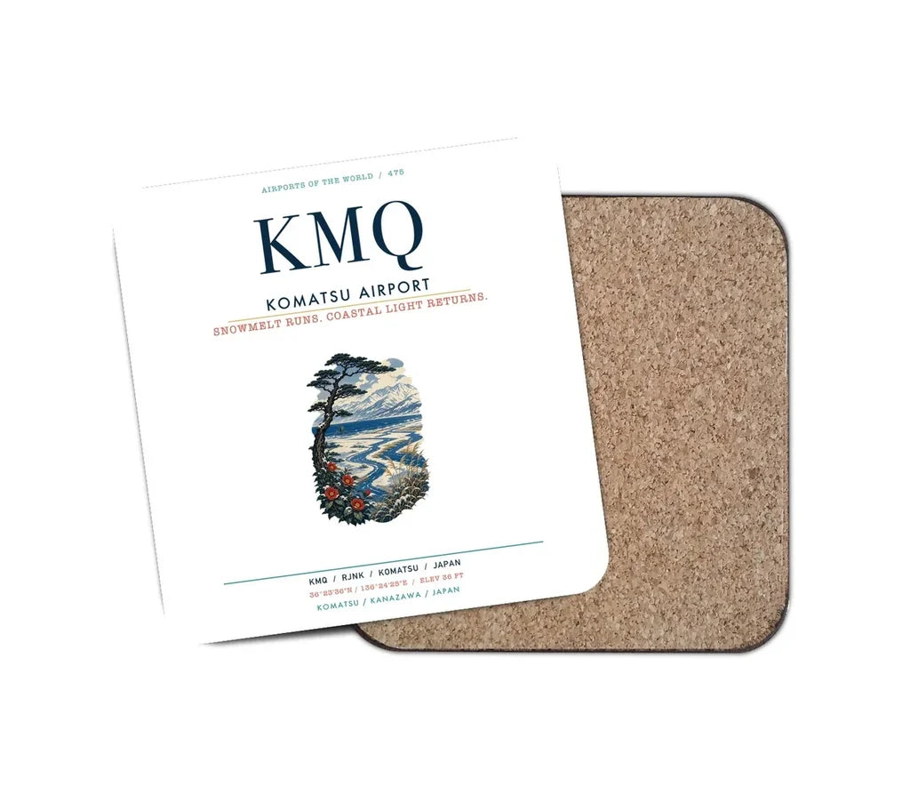 Komatsu Airport (KMQ) design on white 1 piece coaster