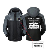 Thumbnail for Flying is Importanter aviation design printed on heavyweight insulated shell thick winter jacket.
