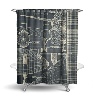 Airplanes Fuselage & Details aviation design on waterproof polyester shower curtain.