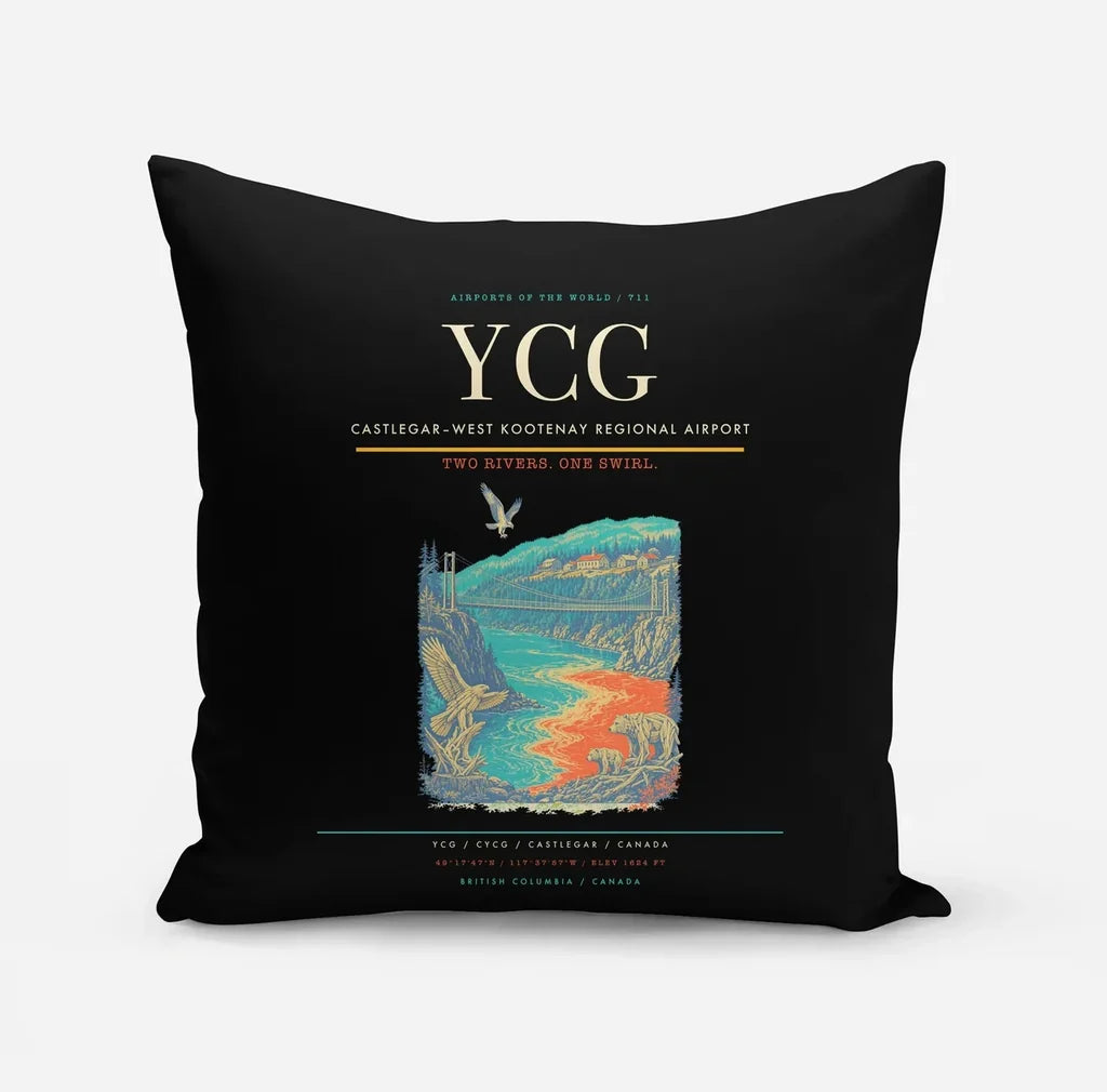 Castlegar–West Kootenay Regional Airport (YCG) design on black pillow