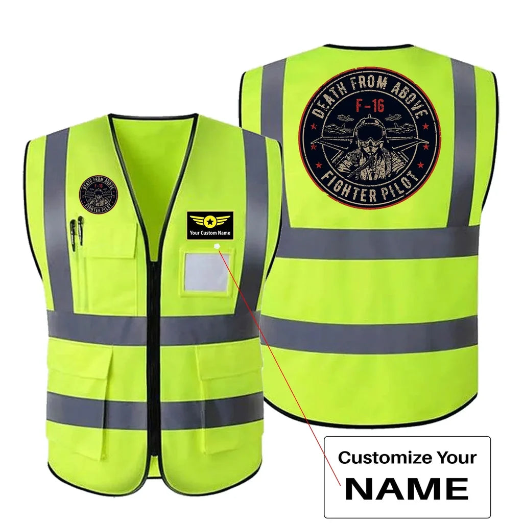 Fighter Jet 16 - Death From Above aviation design printed on high-visibility reflective fabric reflective vest.