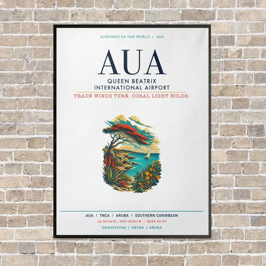 Queen Beatrix International Airport AUA vertical canvas print - framed - white background