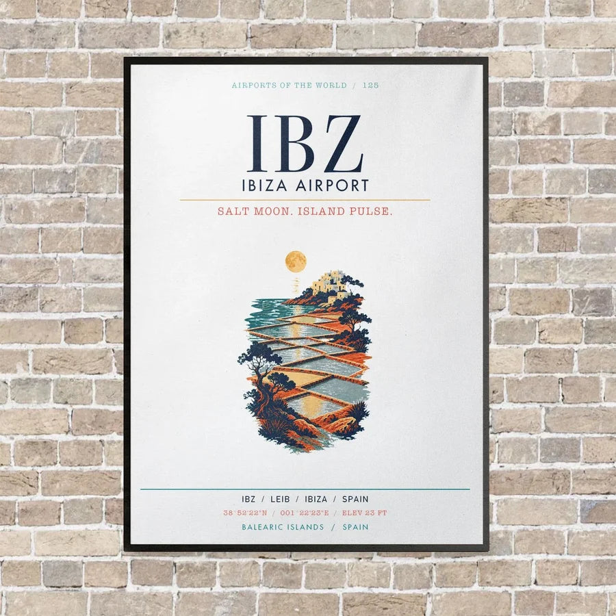 Ibiza Airport IBZ vertical canvas print - framed - white background