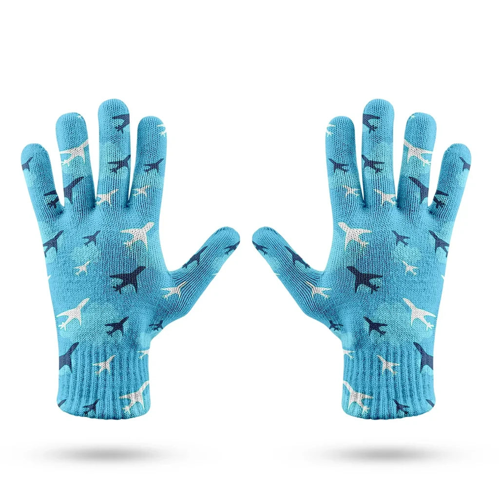 Cool & Super Airplanes aviation design on soft knit fabric gloves.