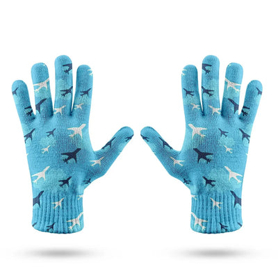 Cool & Super Airplanes aviation design on soft knit fabric gloves.