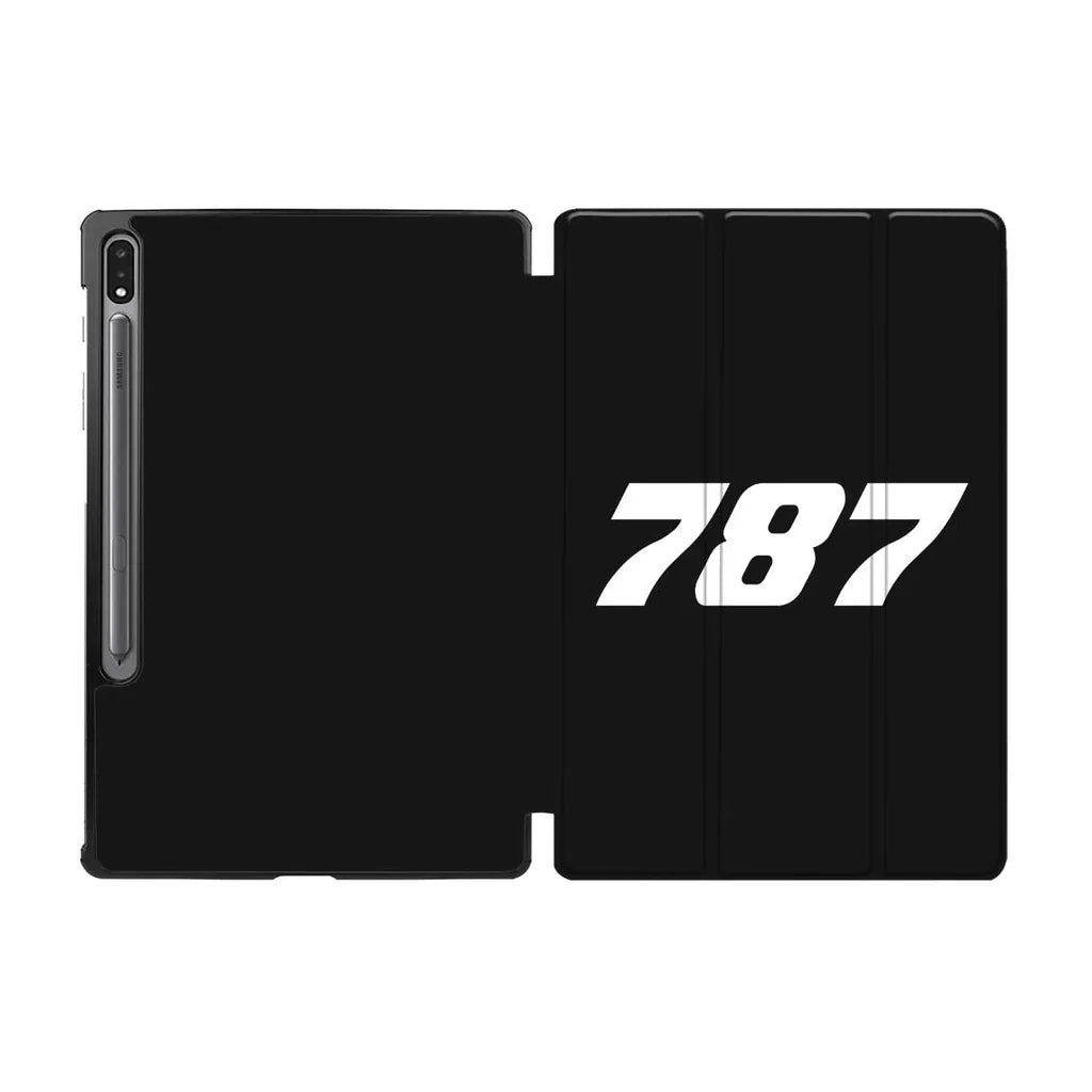 Boeing 787 Flat Text aviation design on tablet case for Samsung tablet.