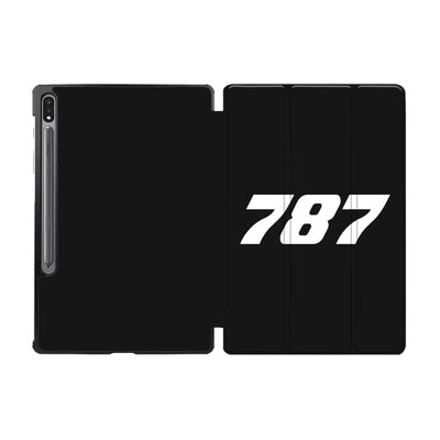 Boeing 787 Flat Text aviation design on tablet case for Samsung tablet.