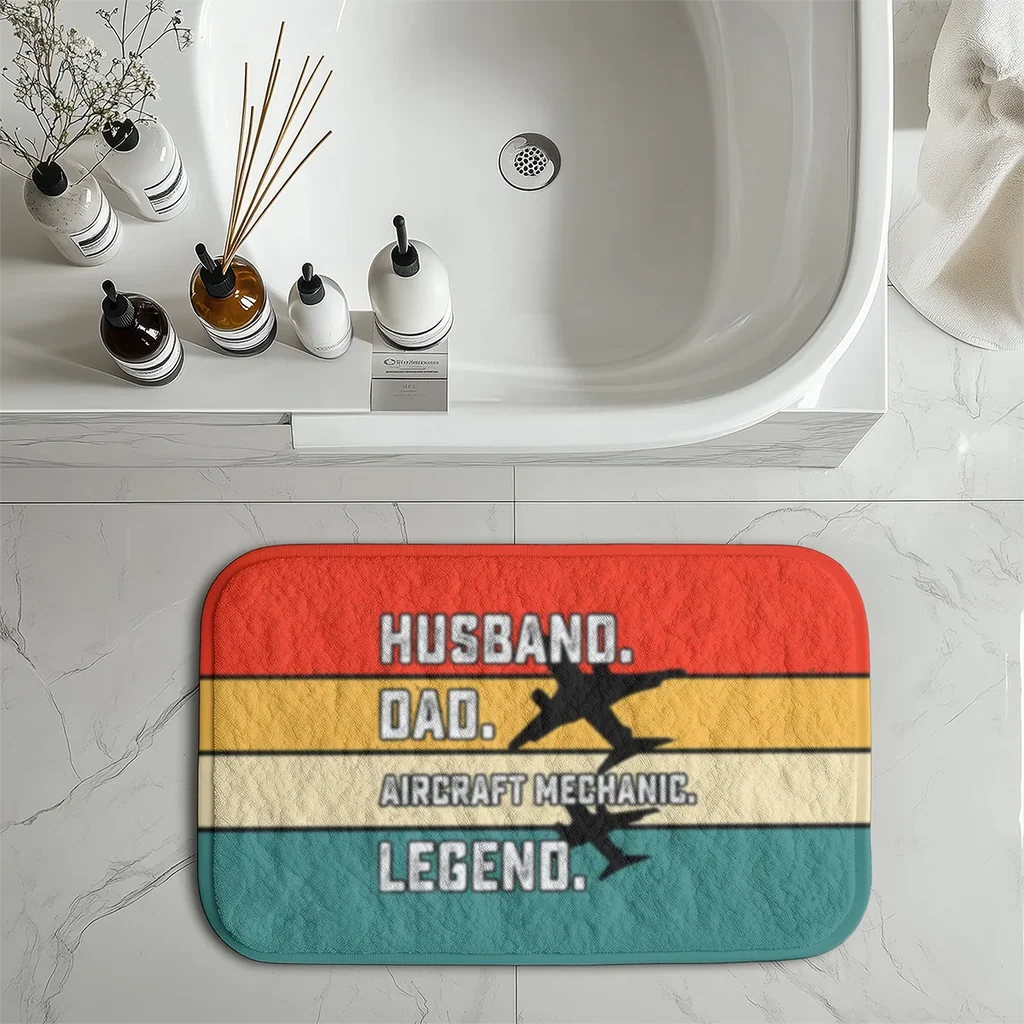 Husband & Dad & Aircraft Mechanic & Legend aviation design on soft absorbent fabric with non-slip backing bath mat.