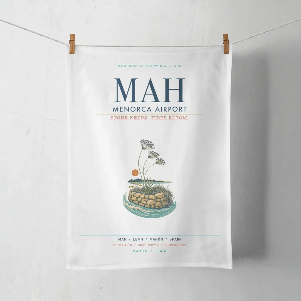 Menorca Airport (MAH) design on white towel