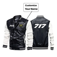 Thumbnail for Boeing 717 Flat Text aviation design printed on genuine leather with modern tailored fit stylish leather jacket.