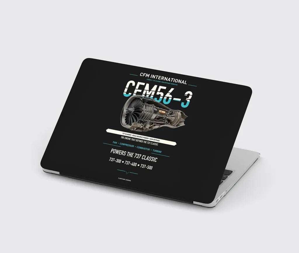 CFM56-3 design on black MacBook case