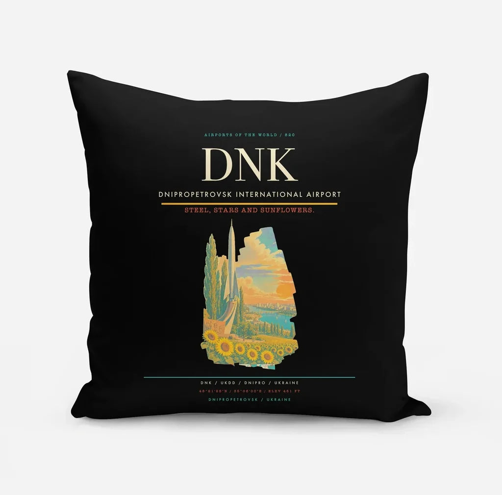 Dnipropetrovsk International Airport (DNK) design on black pillow