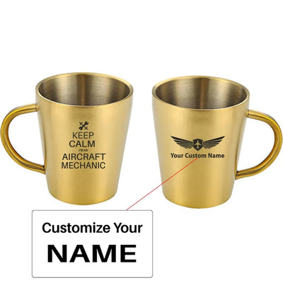 Aircraft Mechanic aviation design on stainless coffee mug, durable stainless steel construction.