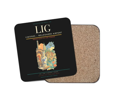 Limoges – Bellegarde Airport (LIG) design on black 1 piece coaster