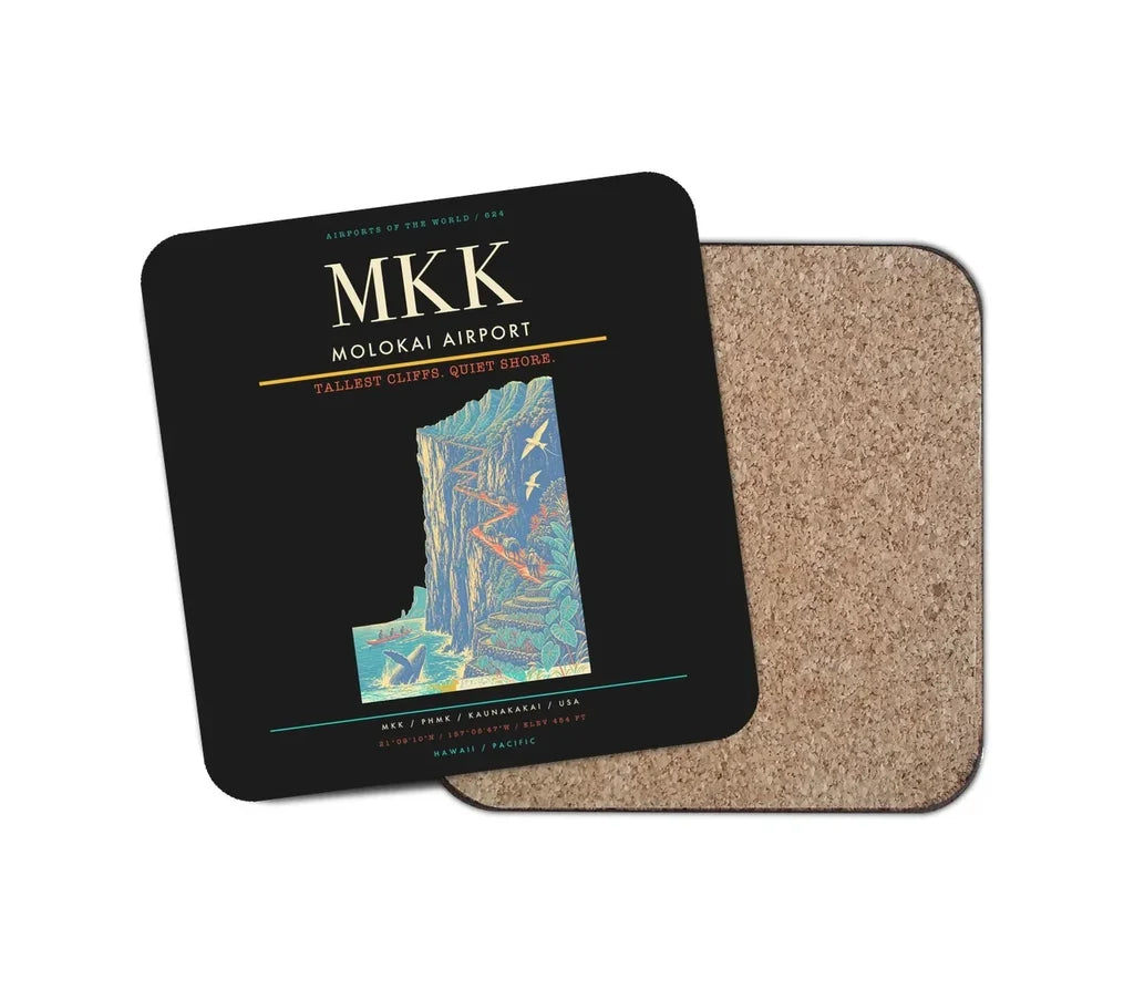 Molokai Airport (MKK) design on black 1 piece coaster