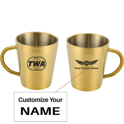 Trans World Airlines (TWA) Stainless Steel Coffee mug, Gold+Name