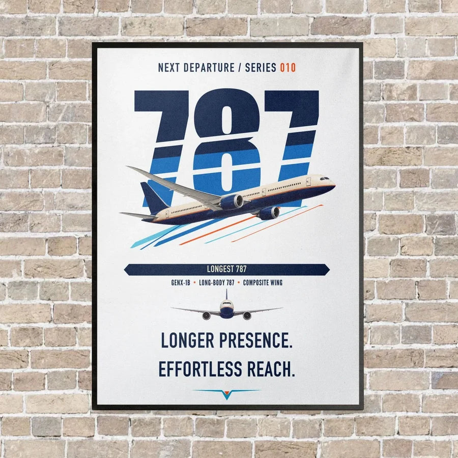 Boeing 787-10 Dreamliner vertical canvas print - framed - white background