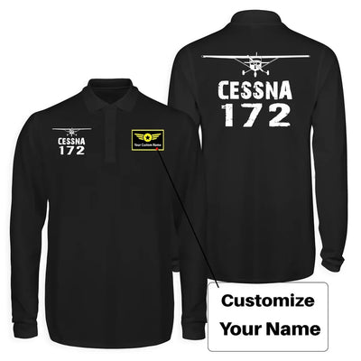Cessna 172 & Plane Long Sleeve Polo T-Shirts (Double-Side) aviation design printed on soft cotton long-sleeve double-side polo.