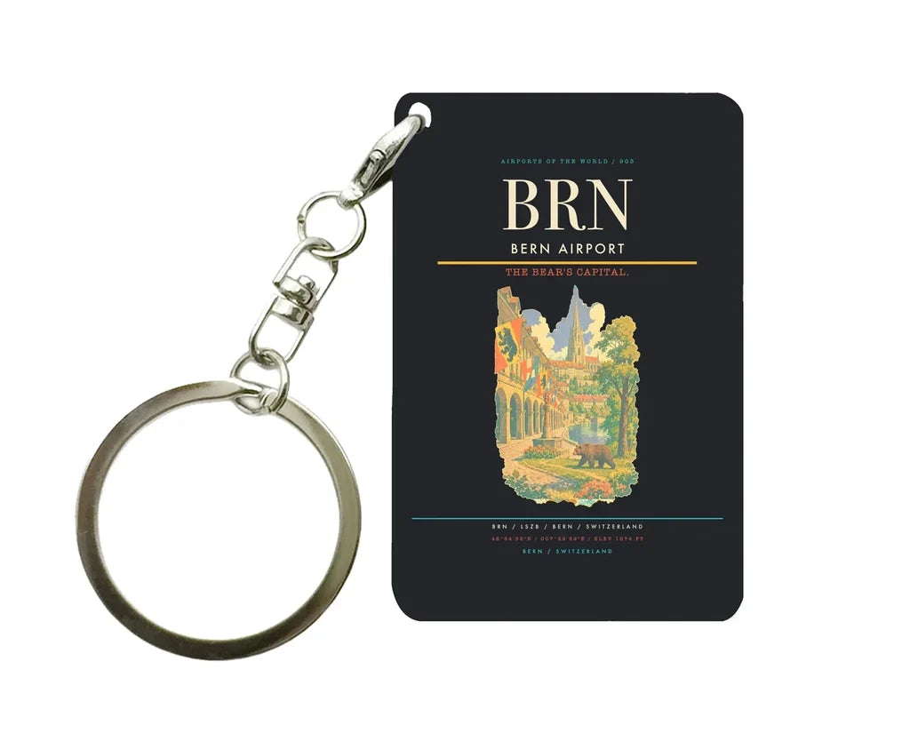 Bern Airport (BRN) design on black key chain