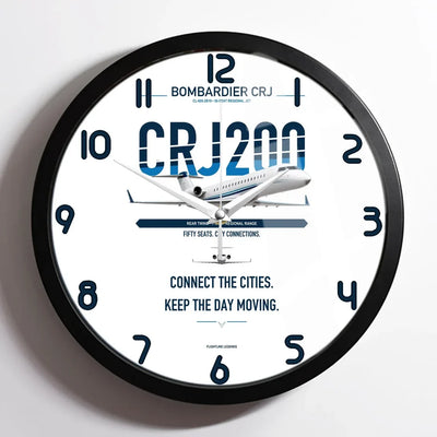 Bombardier CRJ200 design on white framed wall clock